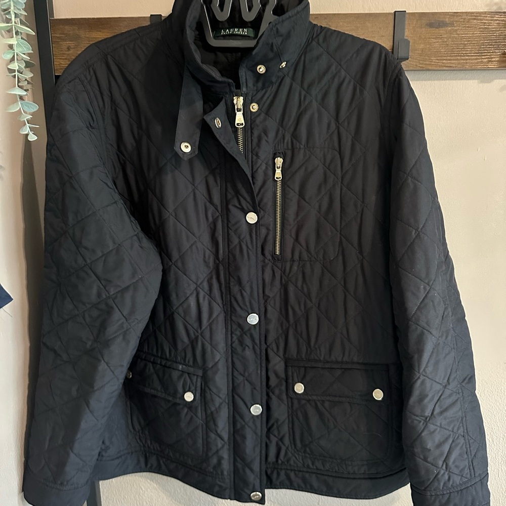 Lauren Ralph Lauren Black Quilted Utility Jacket with Gold Hardware